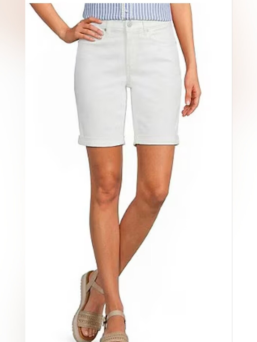 NYDJ White Denim Mid-Rise Jean Shorts Sz 16 Color Optic White